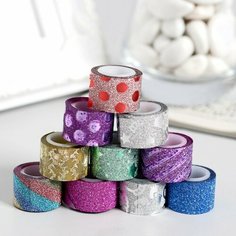 Клейкая лента пластик в банке "Блеск" (набор 10 шт) цвета микс 1,2 смх1 м 6,3х5,3х3,4 см Noname