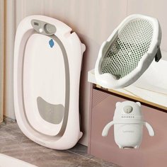 Ванночка детская складная Luxmom 8071 со встроенным термометром и горкой для купания, серый ПА нет бренда