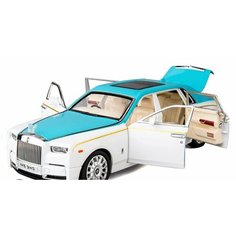 Машинка коллекционная Rolls-Royce Phantom Ролс-Ройс Фантом CheZhi 1:24, открываются двери, капот, багажник, свет, звук, инерционная, бело-голубая