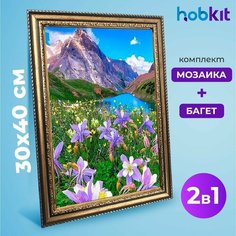 Алмазная мозаика полная выкладка HOBKIT "Цветы на горном озере 30х40+Багет золотой " , 40х30 размер холста,