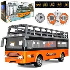 Радиоуправляемый двухэтажный автобус City Bus, 1:30, движется во всех направлениях, подсветка салона, фары светятся, двери открываются