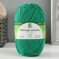 Пряжа "Мягкий хлопок" 70% хлопок, 30% нейлон 220м/100гр (109 зел. яркий) Камтекс