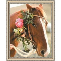 Алмазная мозаика "Лошадь с цветами" круглые стразы на подрамнике 40х50 см, SGA3196 Paintboy