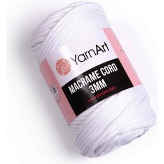 Пряжа "Macrame Cord" 60% хлопок, 40% вискоза/полиэстер 3 мм 85м/250гр (751 белый) 1моток 5504967 Yarn Art