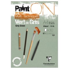 Clairefontaine Скетчбук - альбом для смешанных техник 30л, А4, на склейке Clairefontaine "PaintON Grey Green", 250г/м2, серо-зеленая