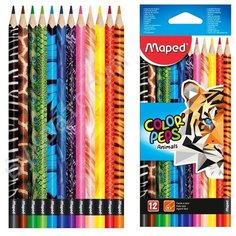 MAPED Карандаши цветные maped color peps animals, 12 цветов, трехгранные, заточенные, европодвес, 832212