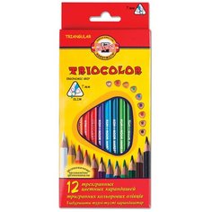 Карандаши цветные KOH-I-NOOR «Triocolor», 12 цветов, трехгранные, грифель 3,2 мм, европодвес