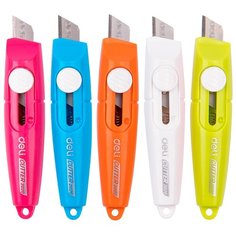 Нож канцелярский Deli E2020 Vivid Mini шир. лез.9мм фиксатор сталь ассорти блистер - 20 уп