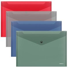 Папка-конверт на кнопке пластиковая ErichKrause Glossy Classic, полупрозрачная, A4, ассорти