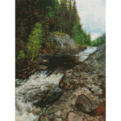 Алмазная мозаика Белоснежка "Водопад Кивач" / Набор алмазной мозаики 30х40 см / На подрамнике / Полная выкладка / Природа / Горы / Лес