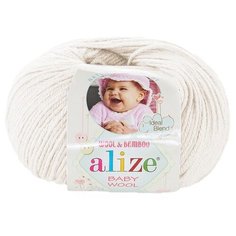 Пряжа Alize Baby Wool, 40 % шерсть, 40 % акрил, 20 % бамбук, 50 г, 175 м, 1 шт., 62 кремовый