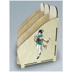 Органайзер лоток, подставка для бумаги, документов деревянная с цветным принтом 3 отделения игры геншин импакт genshin impact венти - 18 Art Wood