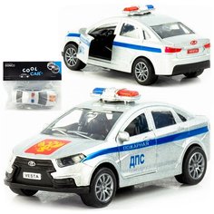 Металлическая машинка 1:43 "LADA Vesta: Полиция" 12 см. 837-B3B инерционная, двери, свет, звук / Серебристый Panawealth Inter Holdings