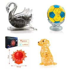 Игрушки на Новый год Модель для сборки комплект новогодний 4 штуки Идея подарка классу 8 марта Лебедь, Футбольный мяч, Шар Солнце, Собачка Iq Toy