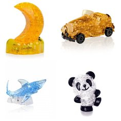 Игрушки новогодний Модель для сборки комплект из 4х штук Идеи подарков родительский комитет день рождения Месяц, Машина, Акула, Панда Со светом Iq Toy