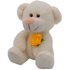 Мягкая игрушка Unaky Soft Toy Медвежонок Сильвестр, 20/25 см, белый, с желтой розой (0913820-211)