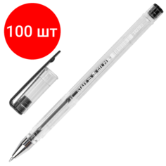 Комплект 100 шт, Ручка гелевая STAFF "Basic", черная, корпус прозрачный, хромированные детали, узел 0.5 мм, линия письма 0.35 мм, 142789