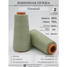 Бобинная пряжа "Слонимская пряжа" нитки для ручного вязания спицами, крючком, на вязальной машине. 2 конуса по 130гр. 30% меринос - 70% акрил.