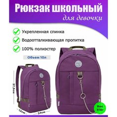Рюкзак школьный подростковый женский для девочки, молодежный, для средней и старшей школы, GRIZZLY (фиолетовый - хаки)