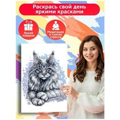 Картина по номерам Роскошный кот (кошка, мейн кун) - 8982 В 60x40