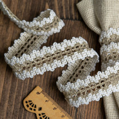 Тесьма вязаная 6655/10Т шир.23мм цв.201 лен с белым уп.10м упак (10 м) Ideal