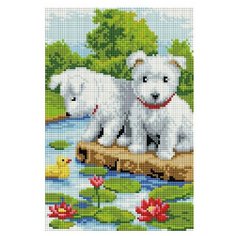 Алмазная мозаика Белоснежка "Щенки на мостике" / Набор алмазной мозаики 20х30 см / На подрамнике / Полная выкладка / Животные / Собаки / Утёнок
