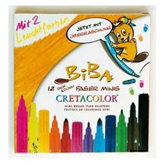 Фломастеры BIBA с тонким и толстым кончиком, короткие, 12 цветов, картонная коробка Cretacolor