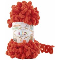 Пряжа плюшевая Alize Puffy (Ализе Пуффи) - 3 мотка 767 Гранат для вязания руками, гипоаллергенная, большие петли (4см), 9м/100г