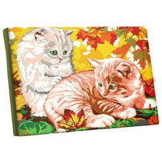 Картина по номерам на холсте с подрамником Школа талантов "Котята в листве"