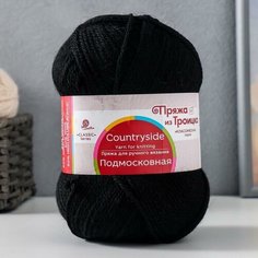 Троицкая камвольная фабрика Пряжа "Подмосковная" 50% шерсть, 50% акрил 250м/100гр (02 Черный)