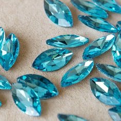 Кристаллы для рукоделия Шатоны стеклянные Navette 8 шт, размер 18х9 мм, цвет Aquamarine - светло-бирюзовый КафеБижу