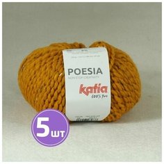 Пряжа полушерсть Katia, Катя POESIA плюшевая, средняя, шерсть, хлопок, акрил, полиамид, цвет 58, светло-золотой, 5 шт. по 50 г, 80 м