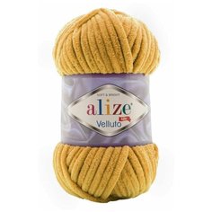 Плюшевая пряжа Alize "Velluto" №002 Горчичный, 100% микрополиэстер, 100г. 68м. 5шт.