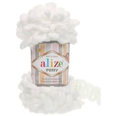 Пряжа для вязания ALIZE Puffy Ализе Пуффи: 55 (белый) / 2 шт / 9 м / 100 г / 100% микрополиэстер / большие петли