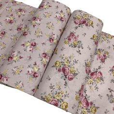 Ткань - Поплин "Розочки бархатные мелкие розовые " широкий, 240 см, для постельного белья, одежды, рукоделия и творчества, 0,5 метра Other