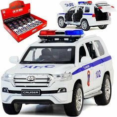 Машинка игрушка детская 1:32 Toyota Land Cruiser 200 (Тойота Ленд Крузер) 16 см, инерционная, свет, звук / Полиция ДПС Denco Store