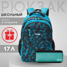Рюкзак школьный для девочек мальчиков TORBER CLASS X, ортопедический, голубой с орнаментом + Пенал в подарок!