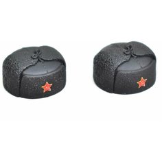 Аксессуары для фигурок лего конструктора G BRICK DESIGN, Шапка-ушанка времен ВОВ черная со звездой набор деталей 2 шт.