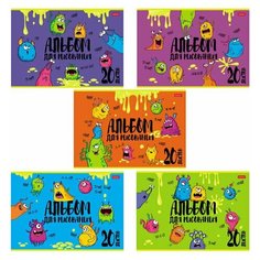 Альбом для рисования А4 20 л. скоба обложка картон выборочный лак HATBER 205х290 мм "Монстрики" (5 видов), 12 шт