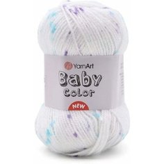 Пряжа Yarnart Baby Color белый-разноцветная крапинка (201/112), 100%акрил, 150м, 50г, 1шт