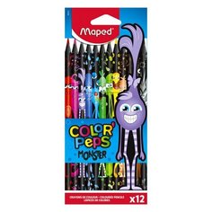 Карандаши цветные MAPED "COLOR PEPS Black Monster" набор 12 цветов пластиковый корпус, 4 шт