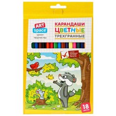 Карандаши цветные 18 цветов ArtSpace "Лесные жители" (L=177мм, D=7мм, 3гр) картон. уп, европодвес (CP_41026), 16 уп.