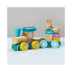 Конструктор Каталка. Паровоз с вагоном 15 деталей Томик 6578116