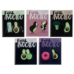 Альт Тетрадь А5+, 80 листов в клетку, на гребне "Авокадо", обложка мелованный картон, глянцевая ламинация, блок офсет, микс