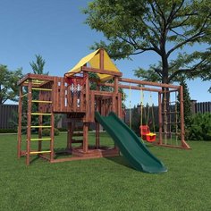 Детская игровая площадка CustWood Junior Color JC12 комплекс домик, качели, горка, шведская стенка, турник, канат, скалодром, песочница