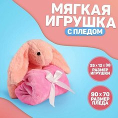 Мягкая игрушка с пледом Зайка, цвет розовый Китай