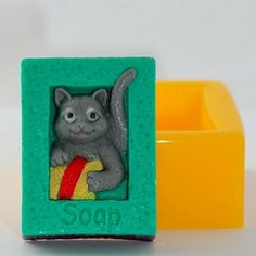 Силиконовая форма для мыла Кот с клубком 2D, для свечей, гипса 1шт Нет бренда