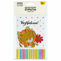 Комплект 3 шт, Алмазная мозаика, открытка ТРИ совы Люблю тебя "Поздравляю", пакет с европодвесом