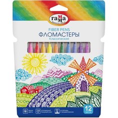 Фломастеры Гамма "Классические", 12цв, смываемые, картон. упак, европодвес - 4 шт. Gamma