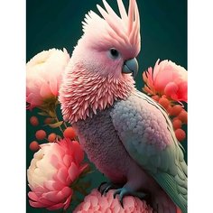 Алмазная мозаика на подрамнике 40*50 "Коралловый попугай в цветах" Нет бренда